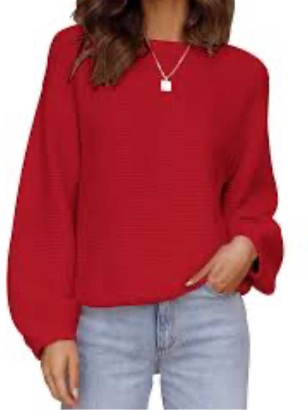 Zesica Bright Red Ribbed Crewneck Sweater size small